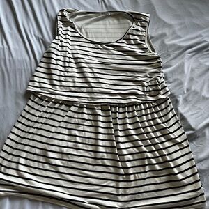 Ekouaer Striped Sleeveless Layered Nursing Tank Top - Black & Cream